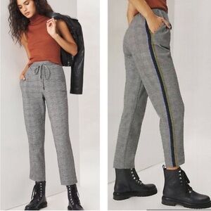 Anthropologie Maeve Bettie plaid knit tapered pants metallic tuxedo stripes